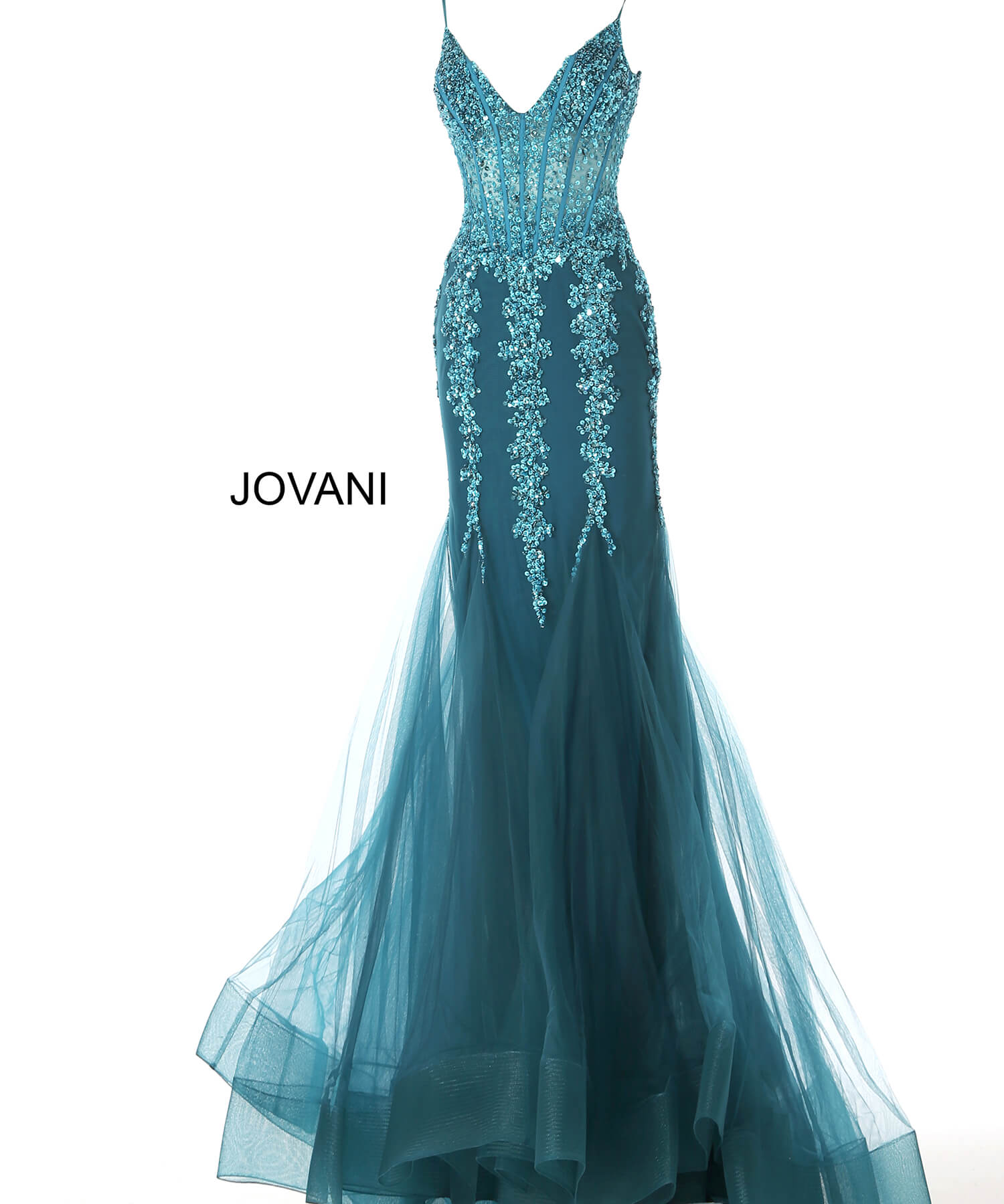 Jovani 56032 Teal Embellished Corset Mermaid Prom Dress 
